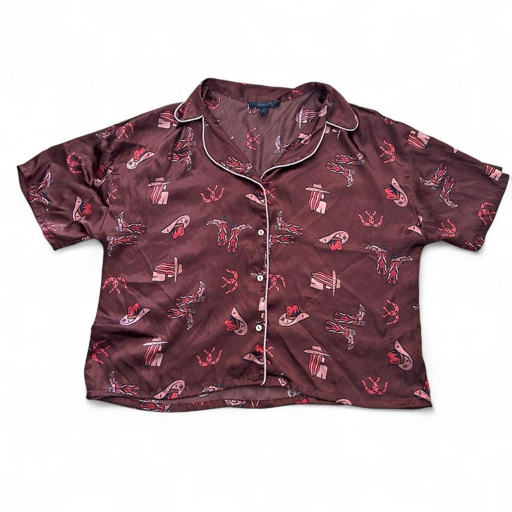 Midnight Bakery burgundy western cowboy theme soft pajama shirt